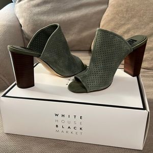 White House Black Market  - Mackenna Military Green Suede Mule